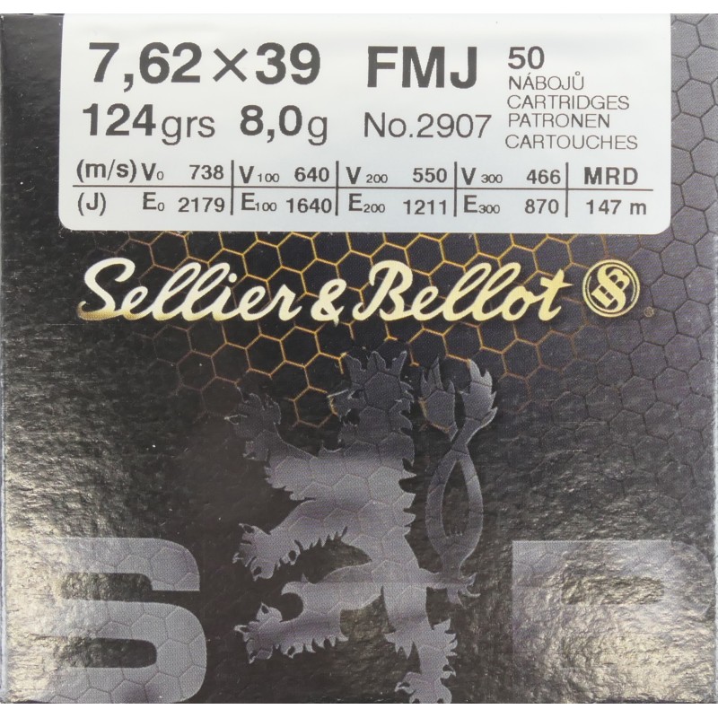 7.62X39 SELLIER BELLOT FMJ  VRAC BOITE DE 50 8G